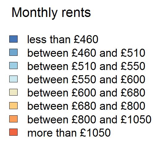 Legend for Average Monthly Rents in England and Wales Heatmap