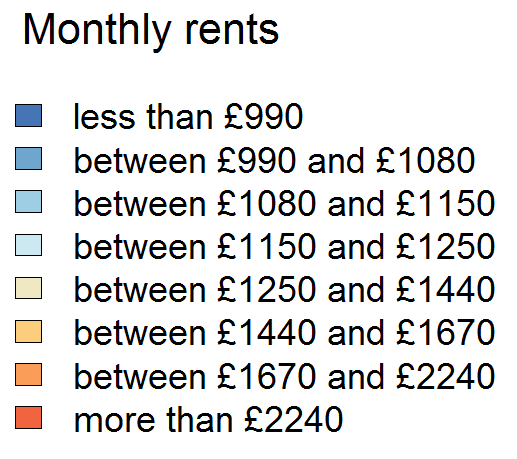 Legend for Average Monthly Rents in London Heatmap