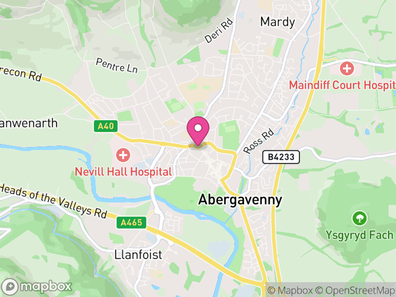 Map of properties for sale in Abergavenny