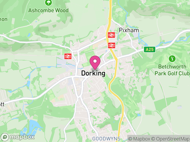 Map of properties for sale in Dorking