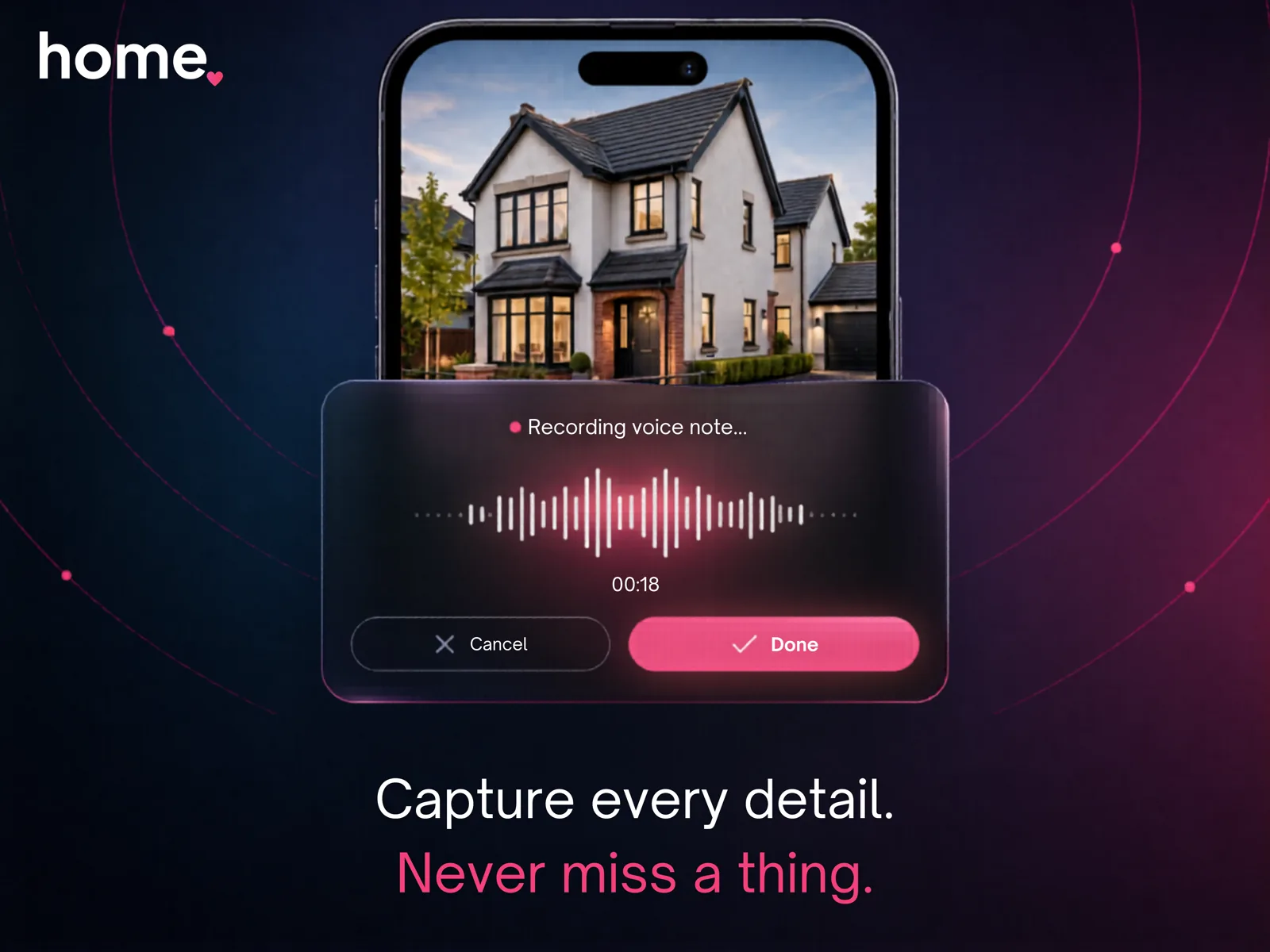 Phone-based AI dictation with live waveform